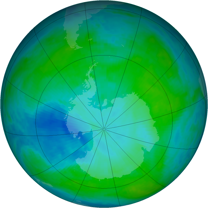 Antarctic ozone map for 31 January 1993